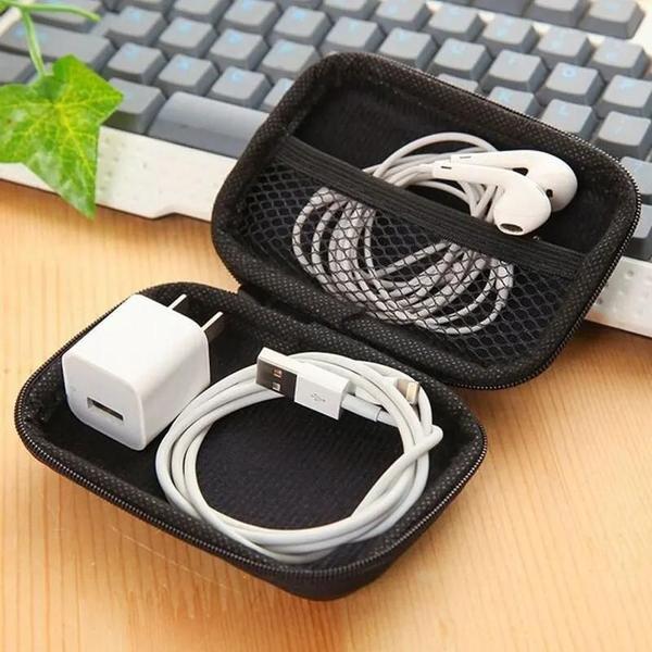 Imagem de Estojo De Couro Para Fone De Ouvido Com Zíper, Organizador De Cabo USB Portátil, Bolsa Rígida Para