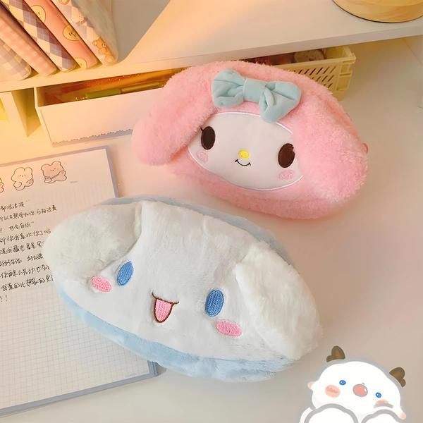 Imagem de Estojo De Pelúcia Rosa Em Forma De Coração, Grande Capacidade, Sanrio Melody Cinnamoroll, Moda