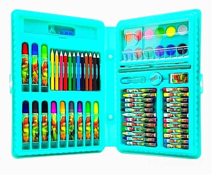 Imagem de Estojo de Pintura Infantil Maleta Escolar Colorir e Desenhar Kit Com 68 Peças Dinossauro