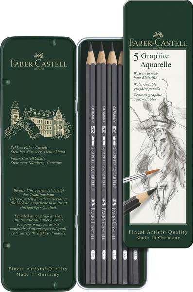 Imagem de Estojo Em Lata Lápis Grafite Aquarelável Faber Castell - 5 Graduações