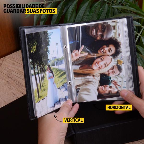 Imagem de Estojo Imantado com Álbum p/ 120 fotos 10x15 DUNY PRETO Liso Caixa Imã Família Casal