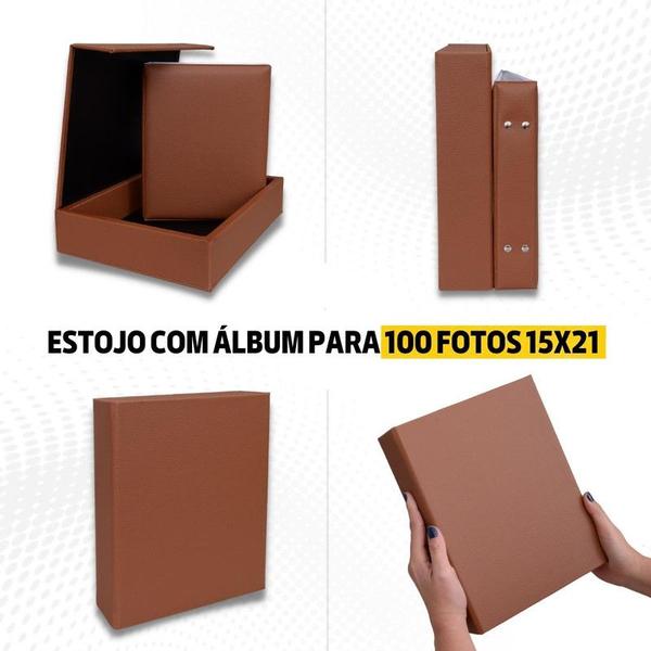 Imagem de Estojo Imantado com Álbum para 100 Fotos 15x21 DOLARO CARAMELO Marrom