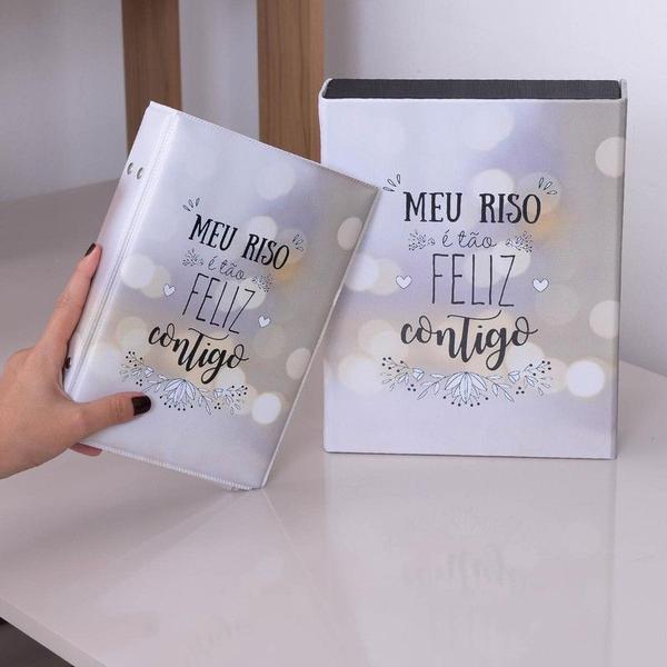 Imagem de Estojo Imantado com Álbum para 100 Fotos 15x21 - MEU RISO Namorados Casamento Bodas Enlace Mãe Amigos