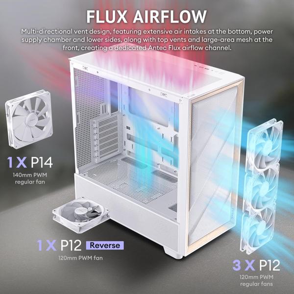 Imagem de Estojo para PC Antec Flux Wood White, de alto fluxo de ar, E-ATX, tipo C