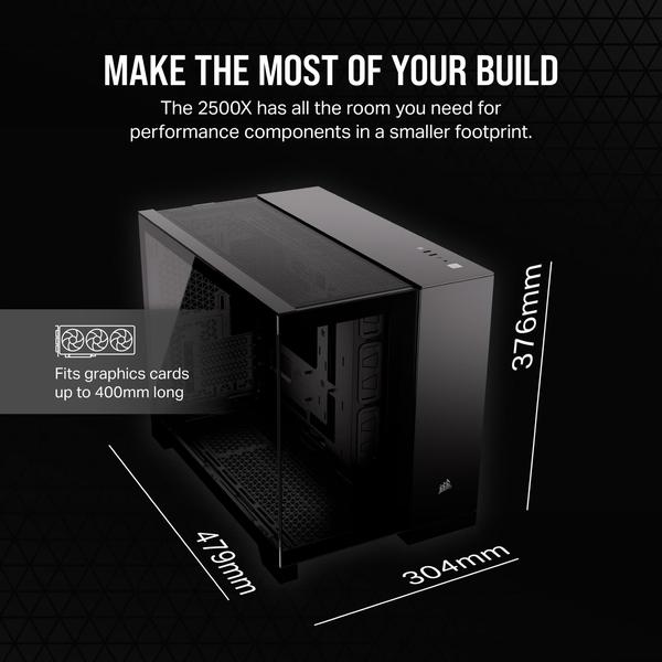 Imagem de Estojo para PC CORSAIR 2500X de torre pequena mATX de câmara dupla preta