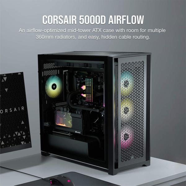 Imagem de Estojo para PC Corsair 5000D Airflow Mid-Tower ATX em vidro temperado