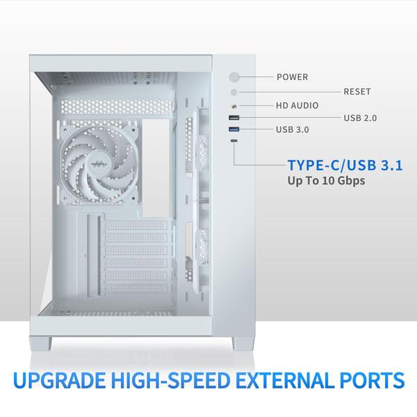 Imagem de Estojo para PC MUSETEX Y6 ATX Type-C com 6 ventiladores PWM ARGB 360 mm RAD