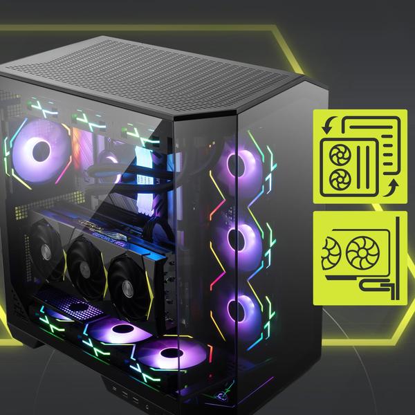 Imagem de Estojo para PC para jogos MSI MAG PANO 100L PZ Mid-Tower com refrigeração líquida