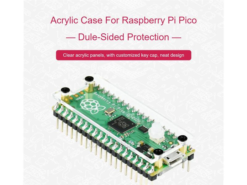 Imagem de Estojo para Raspberry Pi Pico com painéis de acrílico transparente e tampa de chave