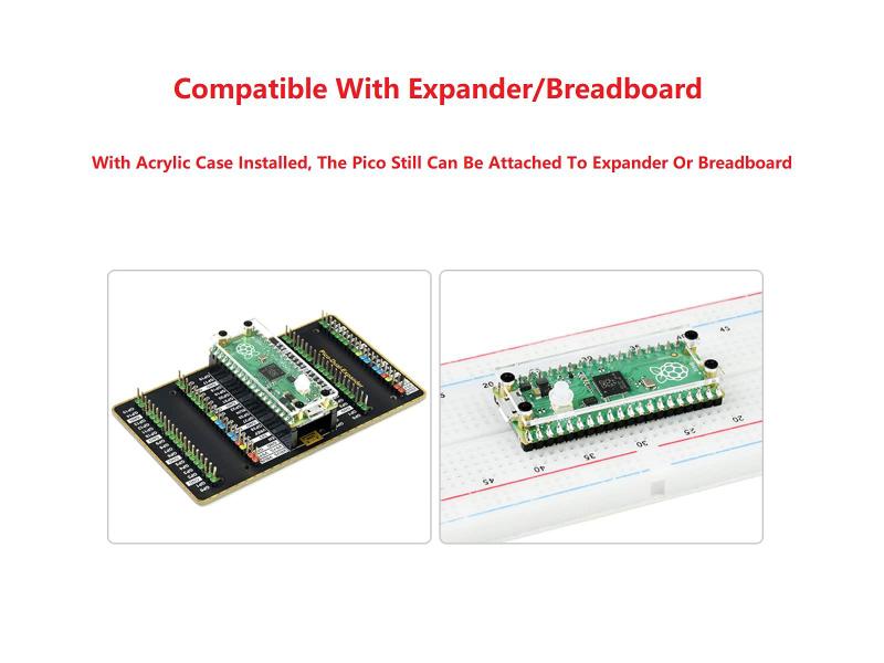 Imagem de Estojo para Raspberry Pi Pico com painéis de acrílico transparente e tampa de chave