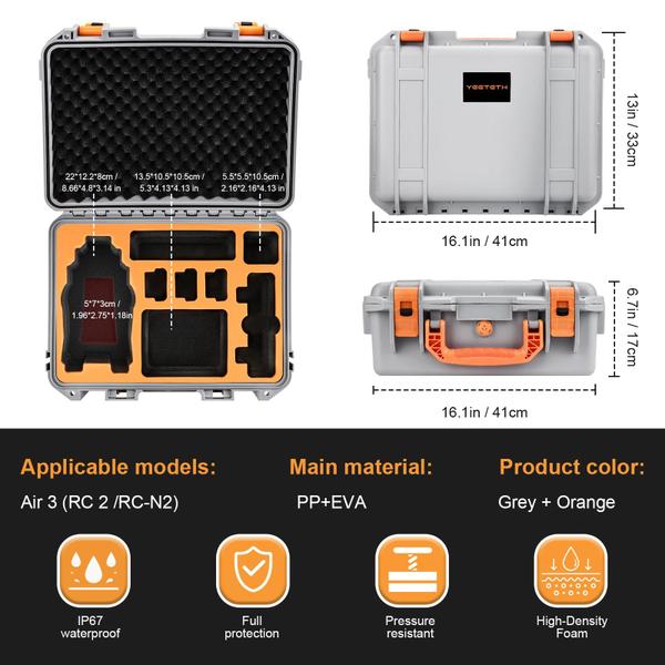 Imagem de Estojo rígido YETEETH para DJI Air 3S Air 3 Capa cinza impermeável