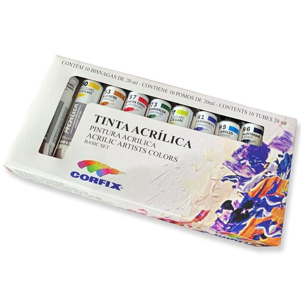 Imagem de Estojo Tinta Acrílica 20 Ml 10 Cores Corfix