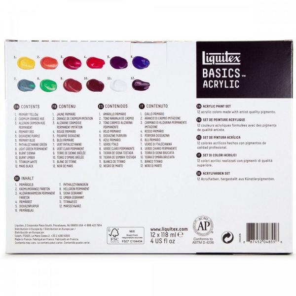 Imagem de Estojo Tinta Acrílica Liquitex Basics 118ml 12 Cores 