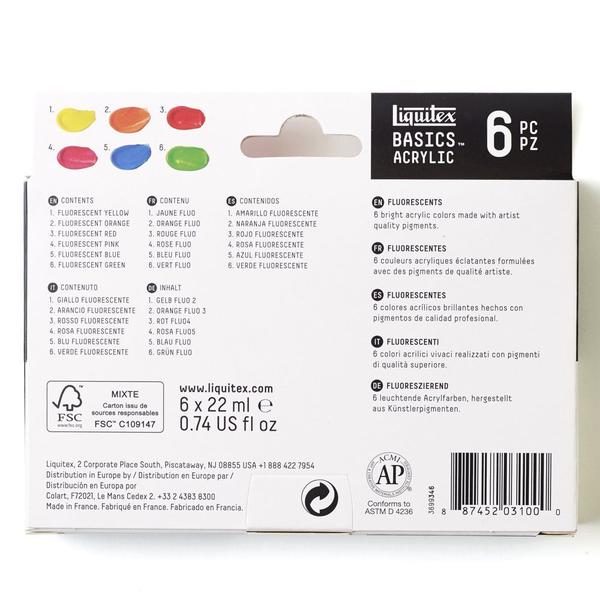 Imagem de Estojo Tinta Acrílica Liquitex Basics 22ml 6 Cores Fluorescentes