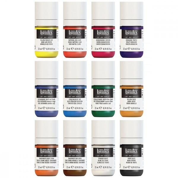 Imagem de Estojo Tinta Acrílica Liquitex Soft Body 22ml 12 Cores