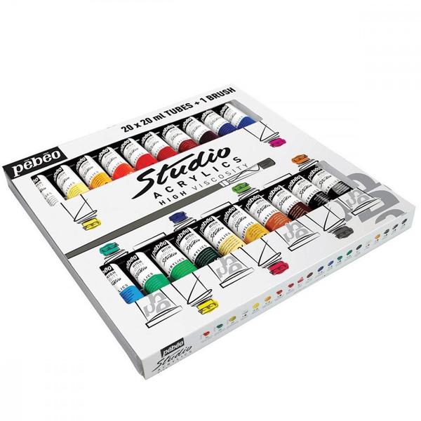 Imagem de Estojo Tinta Acrílica Pébéo 20 Cores 20ml + Pincel