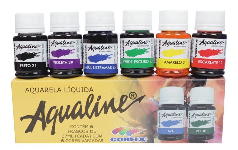 Estojo Tinta Aquarela Líquida Aqualine Corfix 06 Cores Imagem de Estojo Tinta Aquarela Líquida Aqualine Corfix 06 Cores