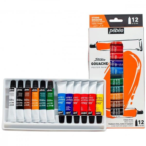 Imagem de Estojo Tinta Guache Studio Pébéo Tubo 12ml 12 Cores