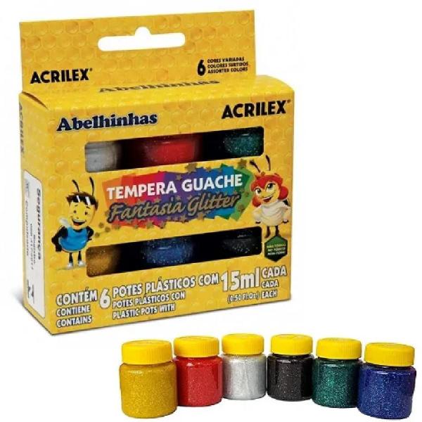 Imagem de Estojo Tinta Tempera Guache GLITTER Acrilex - 6 cores 15 ml