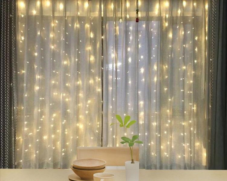 Imagem de Estrela cintilante 600 LED Janela Cortina String Light para Festa de Casamento Casa Jardim Quarto Exterior Parede Interior, Branco Quente