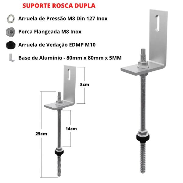 Imagem de Estrutura Suporte Fixa Linha C Placa Painel Solar Inox Telha Fibrocimento Ondulada Viga Madeira Perfil Master  Kit 08