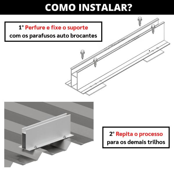 Imagem de Estrutura Suporte Mini Trilho Fixador Placa Painel Solar Alumínio e Inox Telha Metálica  Perfil Master  Kit 04 Un