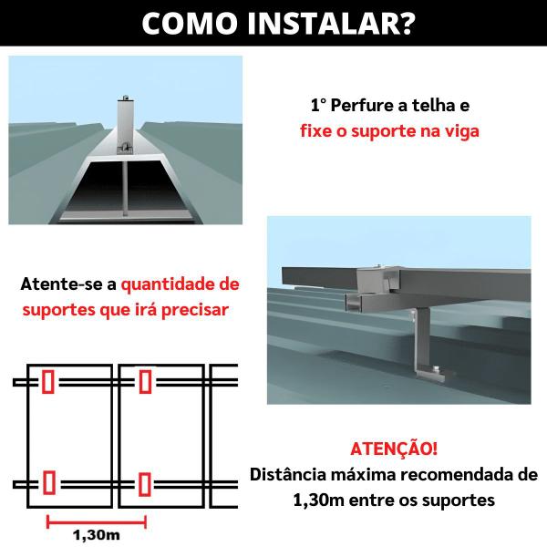 Imagem de Estrutura Suporte Z Fixador Placa Painel Solar Alumínio e Inox Para Telha Metálica Ondulada  Perfil Master  Kit 02 Un