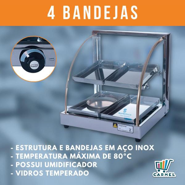 Imagem de Estufa De Salgados Expositor Duplo 4 Bandejas Aquecedora Vidro Curvo - Supritecs