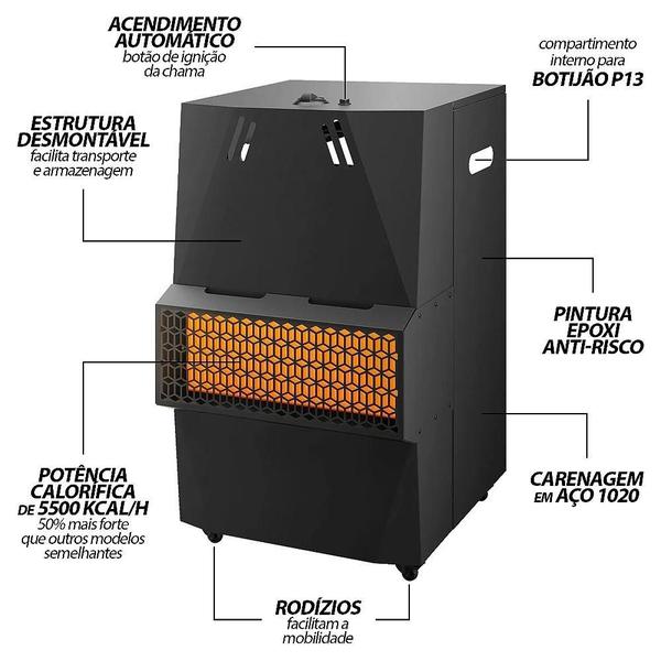 Imagem de Estufa Grande Aquecedor De Ambiente Gás Glp Portátil Externo