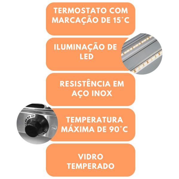 Imagem de Estufa Quadrada Dupla 6 Bandejas Com Led Expositor De Alimentos Titã