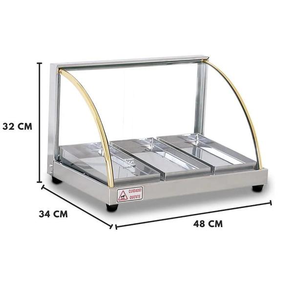 Imagem de Estufa Vitrine Elétrica Curva Quente 3 Bandejas Inox Tita