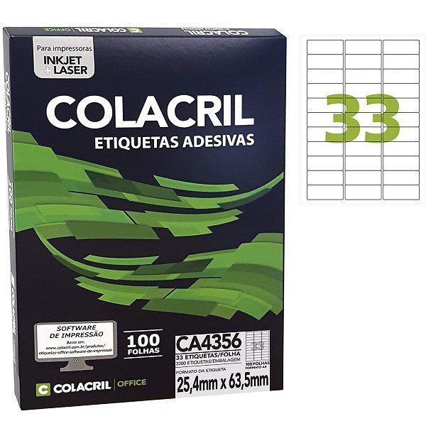 Imagem de Etiqueta Impressora A4 25 X 64MM 100 FLS CA4356 Colacril