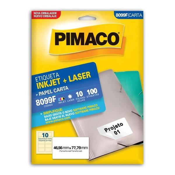 Imagem de Etiqueta Pimaco p/ Impressão 8099F Ink-jet Laser Carta c/ 100 etiquetas