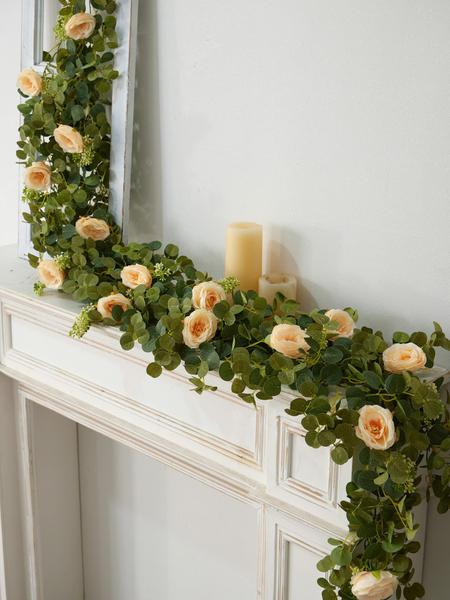 Imagem de Eucalipto Garland PARTY JOY com flores de 2 m com 8 rosas e champanhe