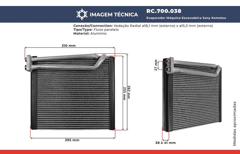 Imagem de Evaporador Máquina Escavadeira PC160, PC200 Fluxo Paralelo