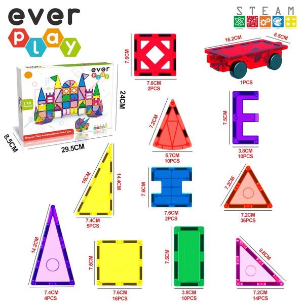 Everplay 110 pc telhas magnéticas com carro set, blocos de construção brinquedos STEAM aprendizagem educacional ímã brinquedo pré-escola Montessori meninos e meninas Smart Creative Kit Jogos presentes para a idade 3 + crianças crianças Imagem de Everplay 110 pc telhas magnéticas com carro set, blocos de construção brinquedos STEAM aprendizagem educacional ímã brinquedo pré-escola Montessori meninos e meninas Smart Creative Kit Jogos presentes para a idade 3 + crianças crianças