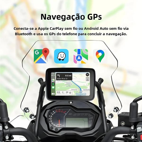 Imagem de EVKEY - Tela Sem Fio para Motocicleta com Apple CarPlay e Android Auto - Navegação Portátil