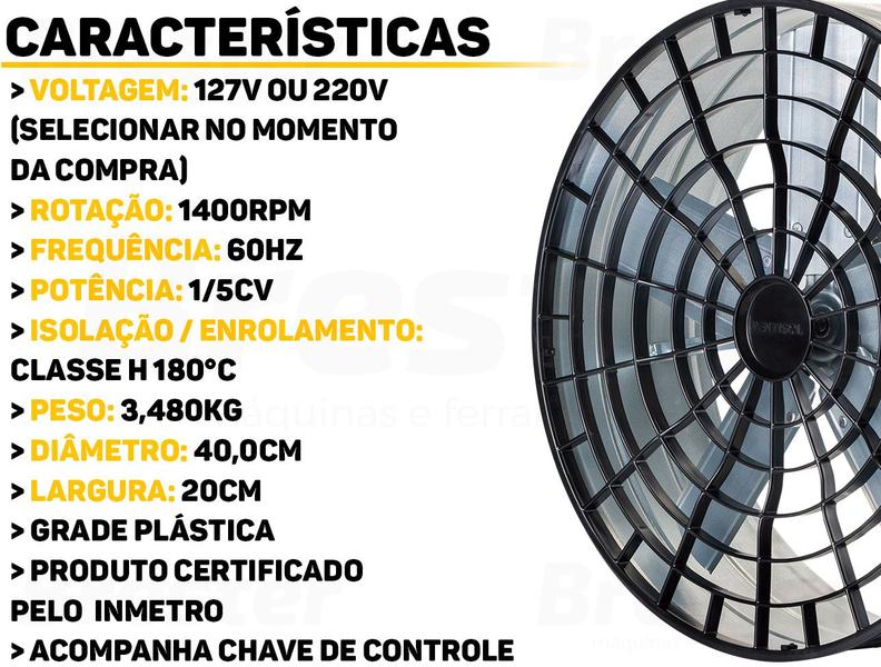 Imagem de Exaustor De Parede Industrial Alta Vazão 40cm Com Reversão