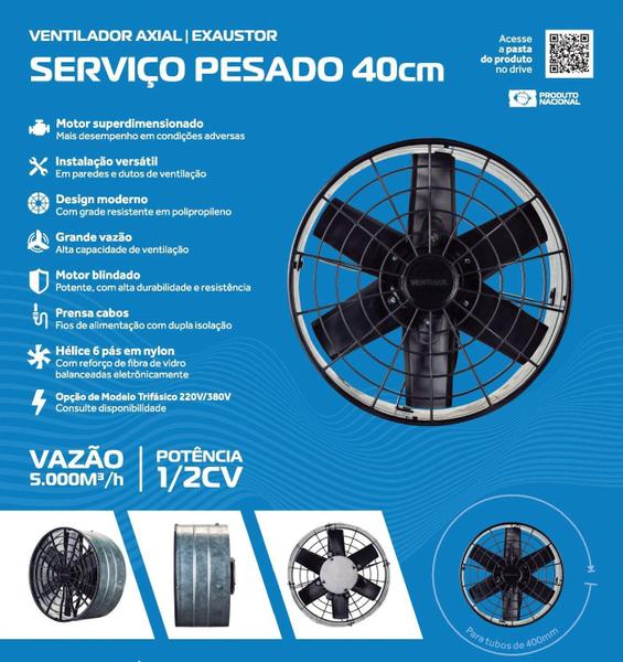 Imagem de Exaustor Parede 40Cm Linha Pesada Industrial Ventisol 220V