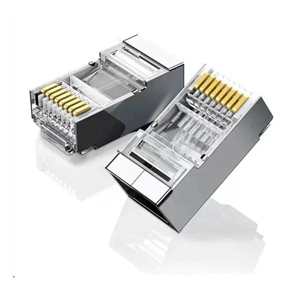 Imagem de Exbom / cont-rj45m100 conector blindado rj45 cristal 8p8c cat5e/6e suporta gb ethernet 30m banhado de ouro com 100 un