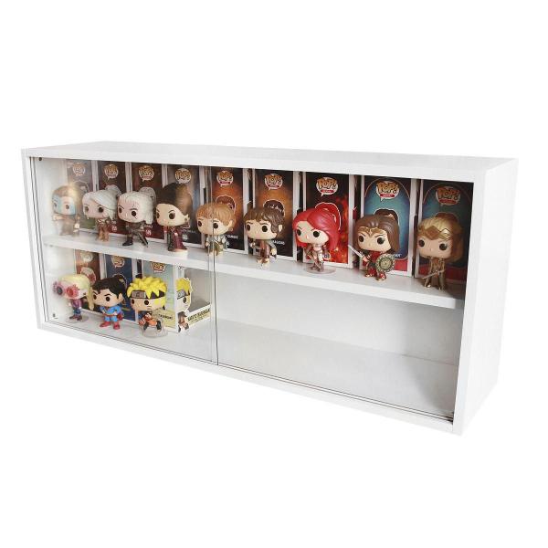 Imagem de Expositor Funko Pop Mdf (para caixas e pops) 2 vãos, portas em vidro, Branco, Kit 3 Unidades - Dom Móveis