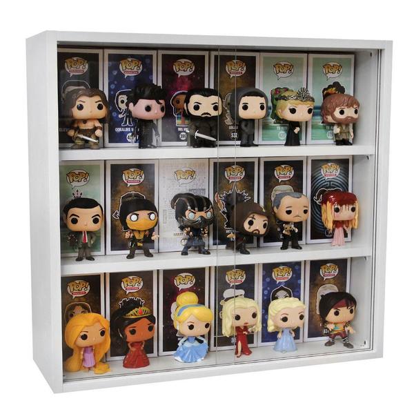 Imagem de Expositor para funko pop MDF 3 vãos (para caixas e pops) branco, kit 3 unidades - Dom Móveis