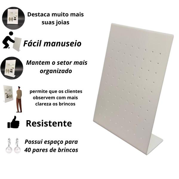 Imagem de Expositor Suporte De Brincos Para 40 Pares Acrílico Branco