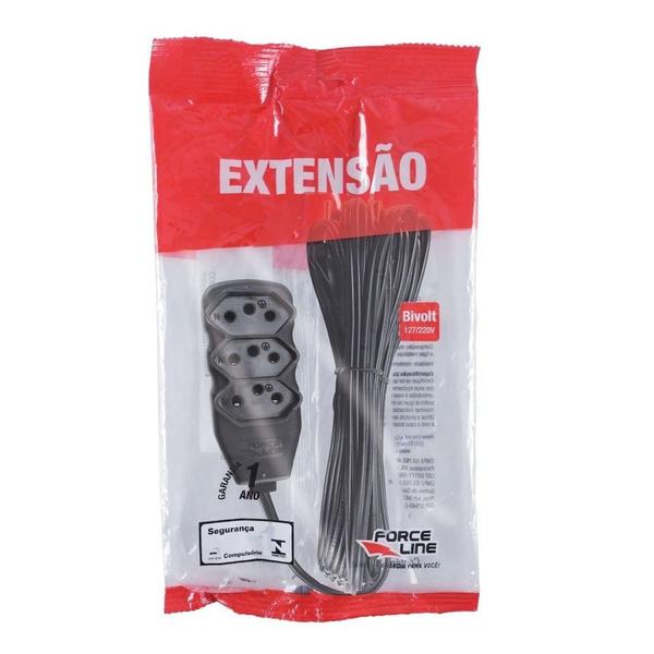 Imagem de Extensao 3 Tomadas Slim Tripolar  Preto 10,0m Force Line