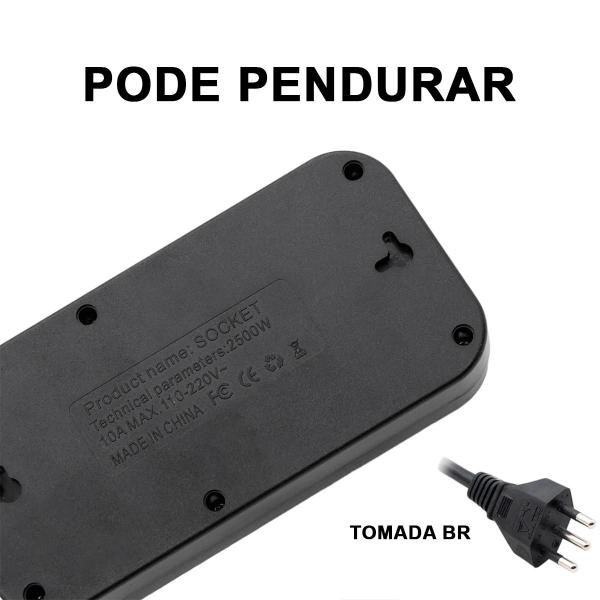 Imagem de Extensão 5 Metros Régua Elétrica Filtro de linha Completo 5 Tomadas 4 Usb 1 Usb-c Bivolt