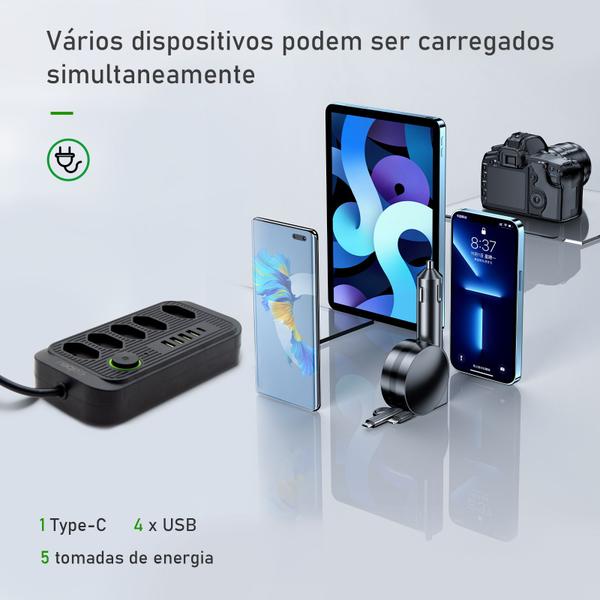 Imagem de Extensão 5 Tomadas E 4 Usb 10A 110/220V 2M