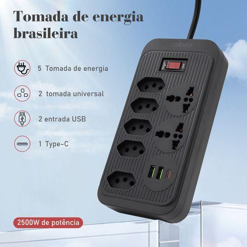 Imagem de Extensão 5t 2 Usb 1 Pd 2 Universal Proteção Led Bivolt Power