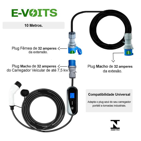 Imagem de Extensão Adaptador Carregador Carro Elétrico 10m GM