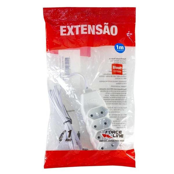 Imagem de Extensão Bipolar 4 Tomadas 10A 1M Slim Branco - Force Line