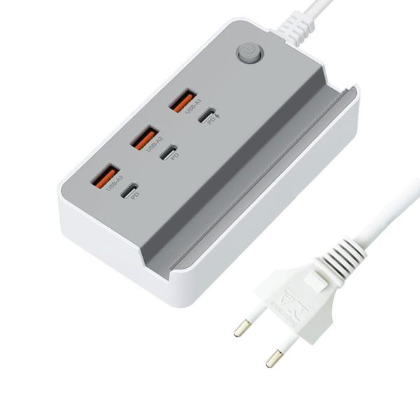 Imagem de Extensão Carregador Turbo Celular Tomada 3 USB + 3 TIPO-C 35W